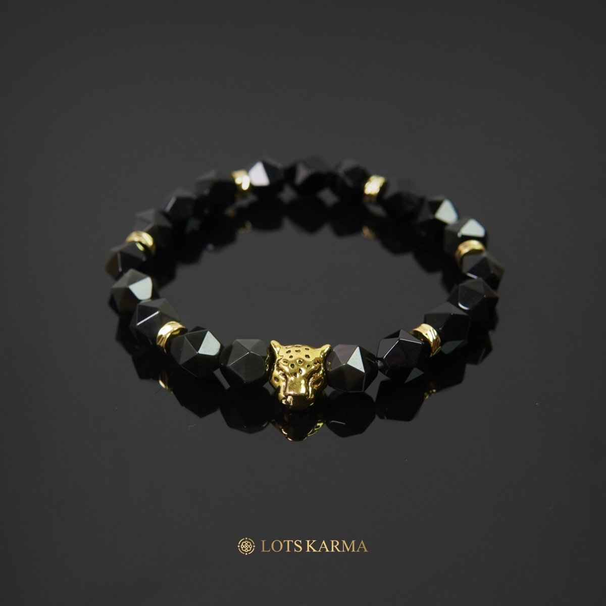 Root Chakra Bracelet - Obsidian & Leopard Head